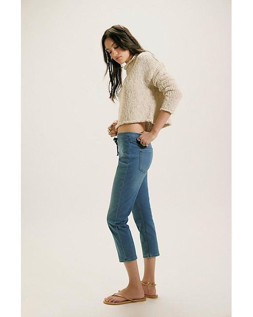 Free People Blue Knockout Mid-rise Crop Jeans At Free People In Echo, Size: Xs