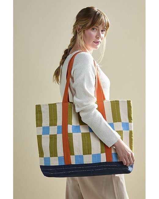 Anchal Blue Checkered Tote