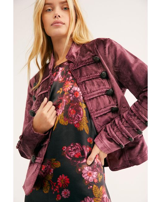 Fitted velvet store military jacket