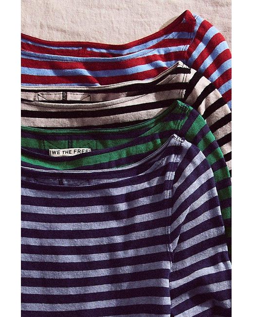 Free People Blue Most Loved Striped Long Sleeve
