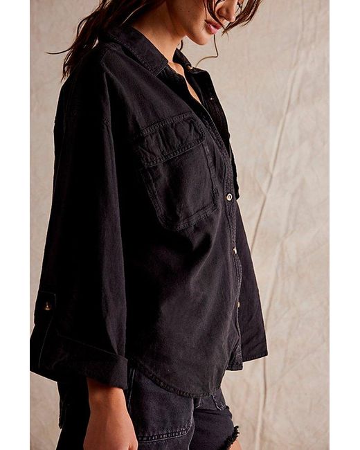 Free People Black Made For Sun Linen Shirt
