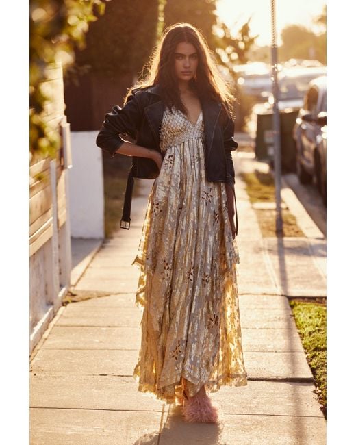 Free People Meredith Gold Foil Maxi Dress in Metallic | Lyst Free People Meredith Gold Foil Maxi Dress in Metallic | Lyst
