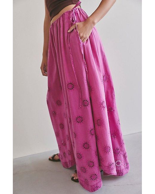 Free People Pink Sweet Serenade Pull-On Wide-Leg Pants