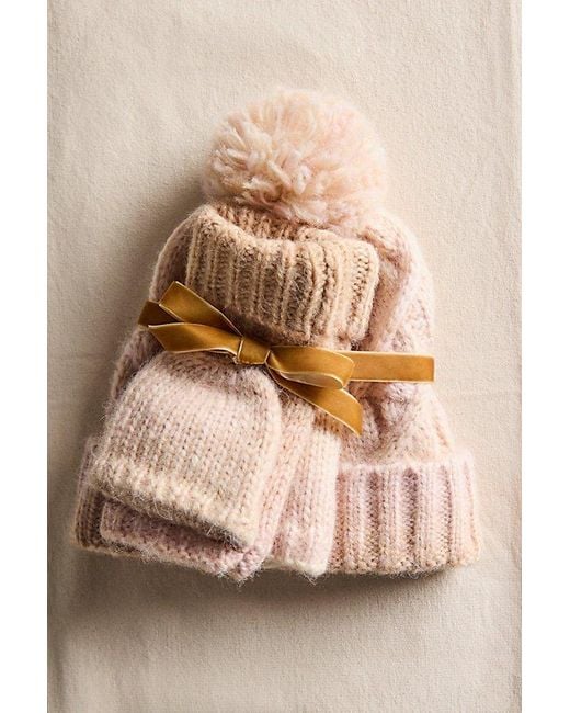Free People Natural Run Hat + Glove Set