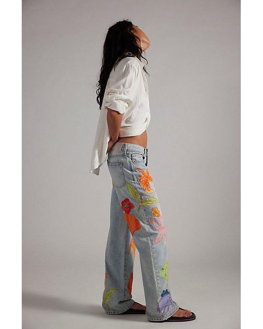 Free People Gray Surfside Patched Jeans