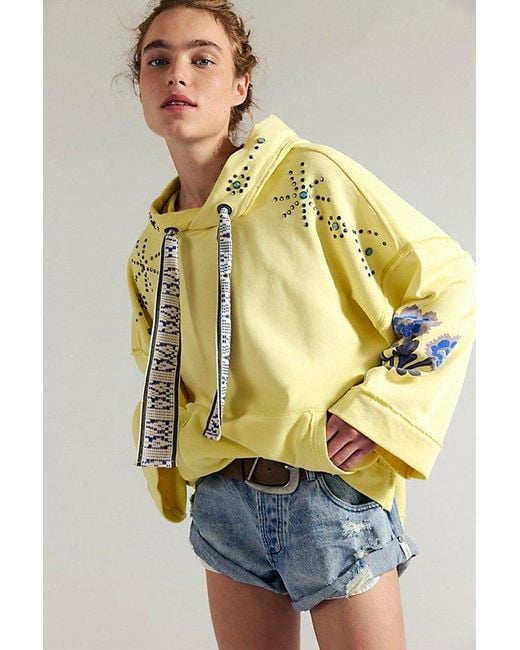 Free People Yellow Bejeweled Pullover