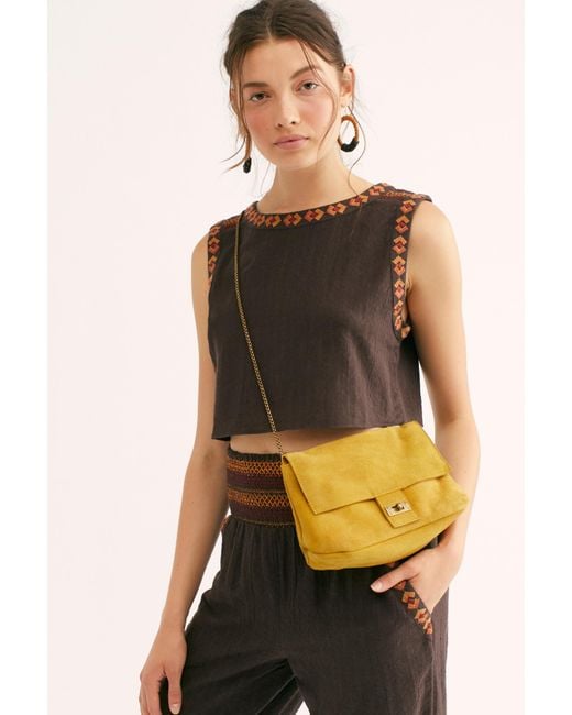 Free People Yellow Slouchy Suede Shoulder Bag