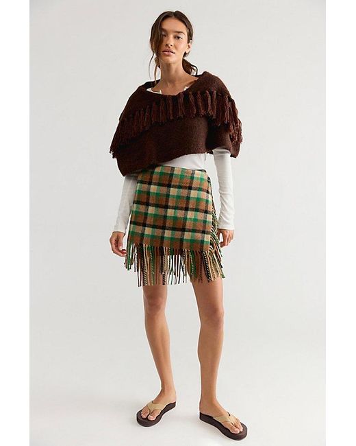 Free People Brown Cabin Fever Fringe Capelet