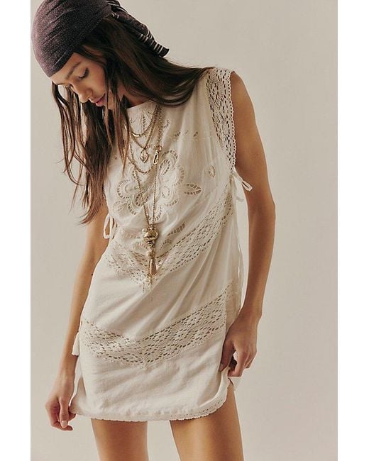 knee length dresses for ladies Free People Santiago Embroidered Mini Dress Ivory L