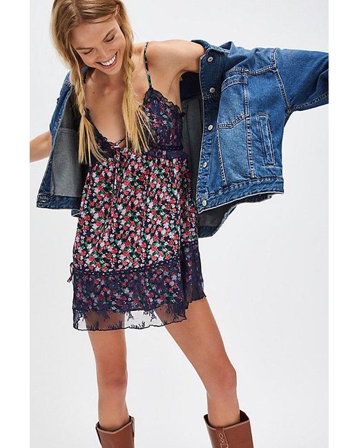 Free People Blue Tell Me More Mini Slip