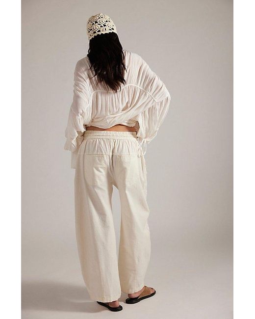 Free People Natural Lex Embroidered Pull-On Barrel Pants
