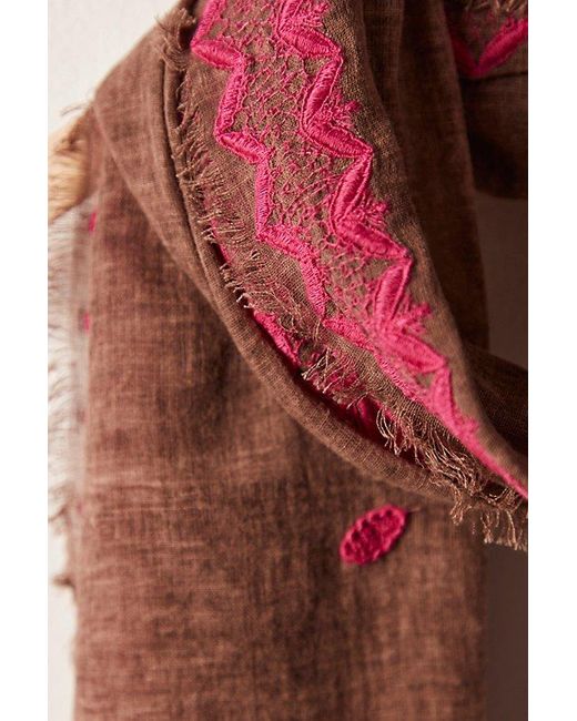 Free People Brown Santa Rosa Embroidered Scarf