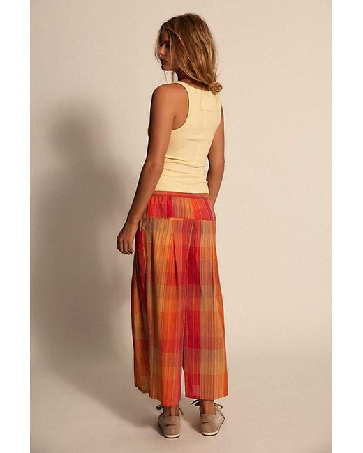 Free People Orange Telluride Wide-Leg Crop Pull-On Madras Pants