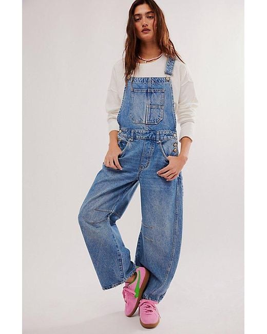 Free People Blue We The Free Good Luck Barrel Overalls