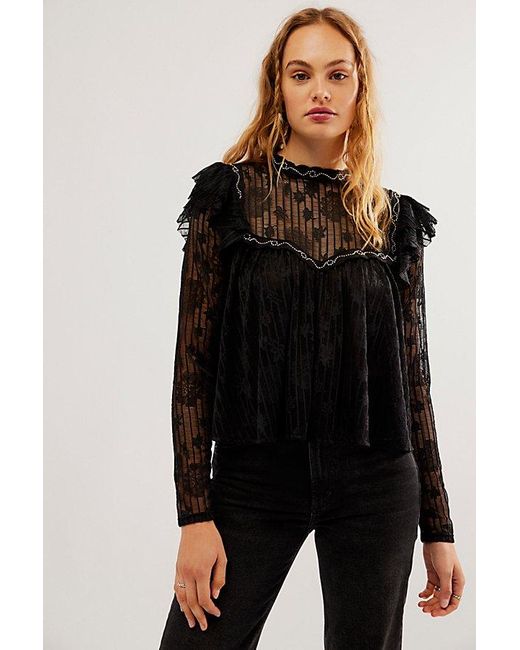 Free People Black Forget Me Not Lace Top
