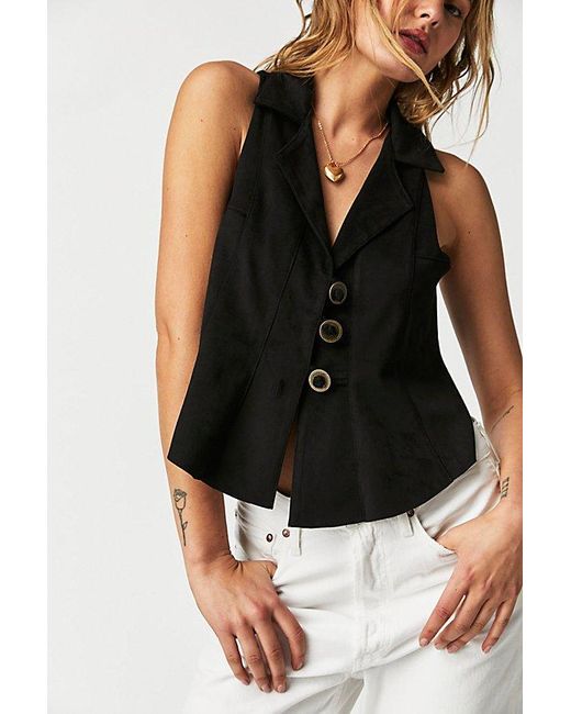 Free People Lacey Vegan Suede Vest Jacket At In Black, Size: Xs