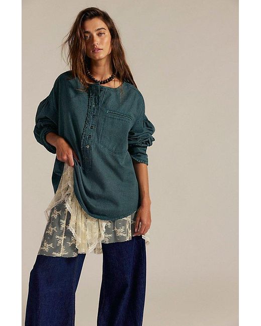 Free People Blue Denim Dreaming Railroad Stripe Henley