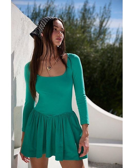 Free People Onda Drop-Waist Long-Sleeve Mini in Green | Lyst Free People Onda Drop-Waist Long-Sleeve Mini in Green | Lyst