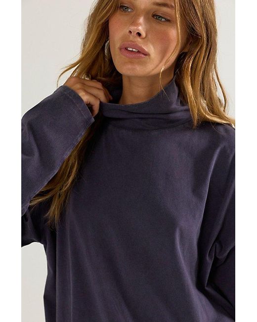 Free People Blue Nevada Solid Long Sleeve Top