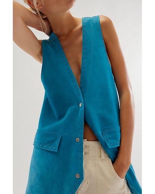 Free People Blue We The Free Low Rider Suede Vest