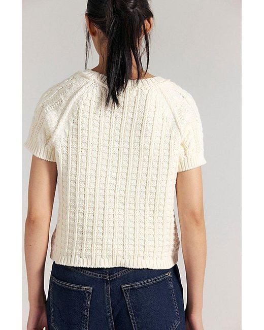 Free People Natural Bubblegum Cable Knit Pullover
