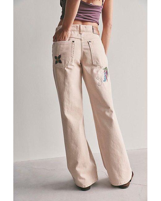 Free People Multicolor Tennessee Low-Rise Boyfriend Embroidered Jeans