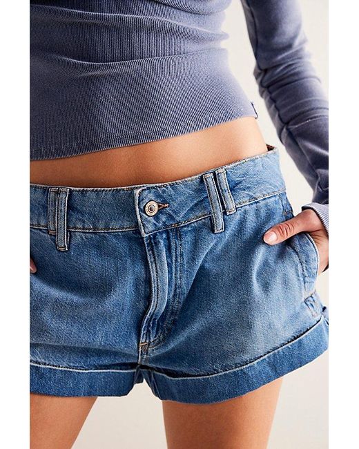 Free People Blue We The Free Lion Heart Denim Shorts