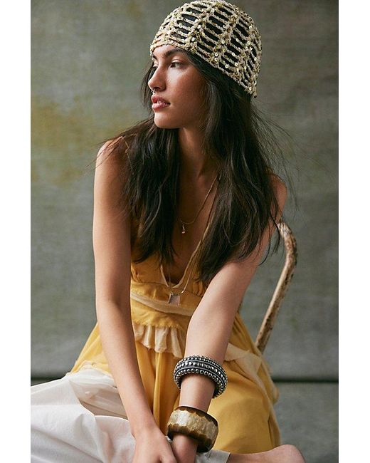 Free People Metallic Mila Sequin Disco Crochet Skull Cap