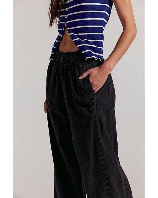 Free People Blue Day's End Linen Pull-On Pants