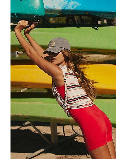 Free People Yellow Sport Mode Printed Muscle Tee