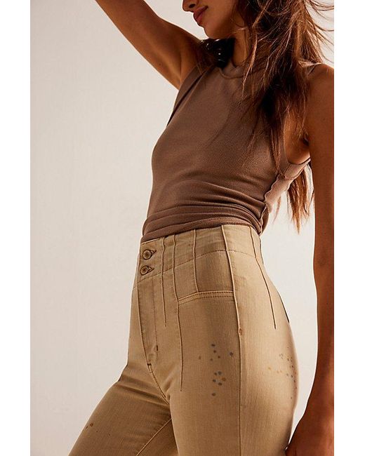 Free People Natural Jayde Flare Jeans At Free People In Dirty Khaki, Size: 24