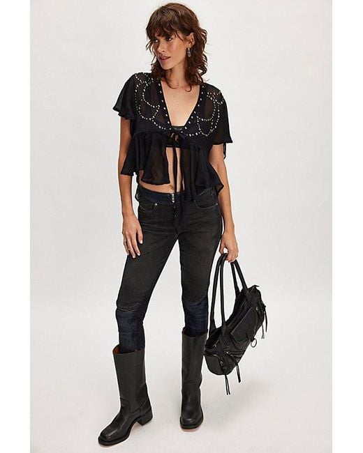 Free People Black So Fine Studded Blouse