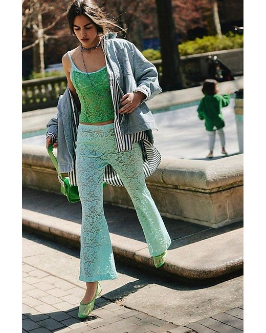 Free People Green All Day Lace Flare Pants