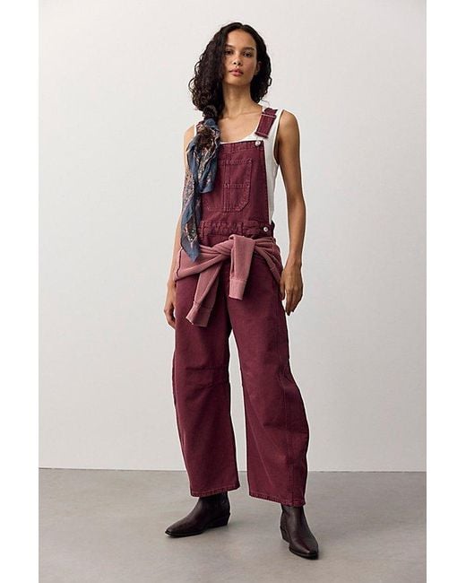 Free People Red We The Free Good Luck Barrel Overalls