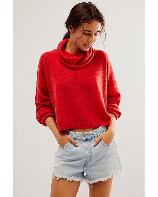 Free People Red Oliver Cashmere Turtleneck At In Heart Eyes, Size: Xs