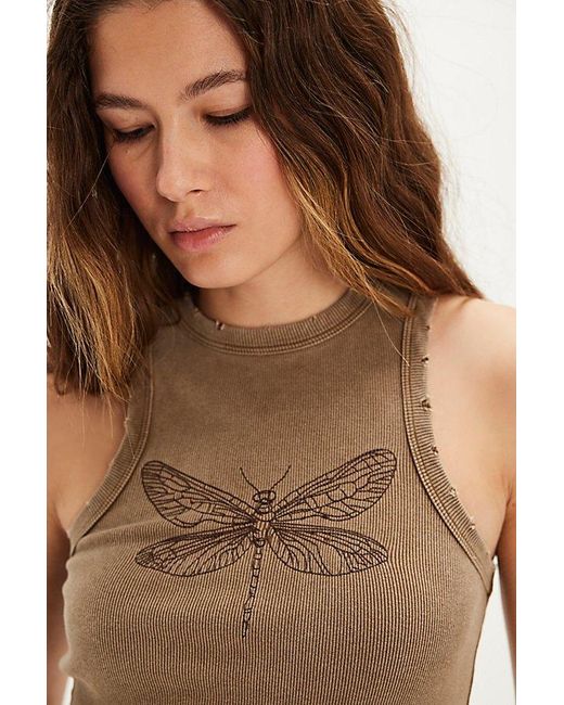 Denim and Bone Brown Garden Fairies Tank Top
