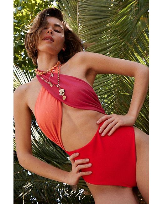 Beach Riot Green Jessica One-piece Swimsuit At Free People In Coral Combo, Size: Small