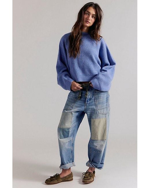 Free People Blue Collette Cashmere Pullover Sweater