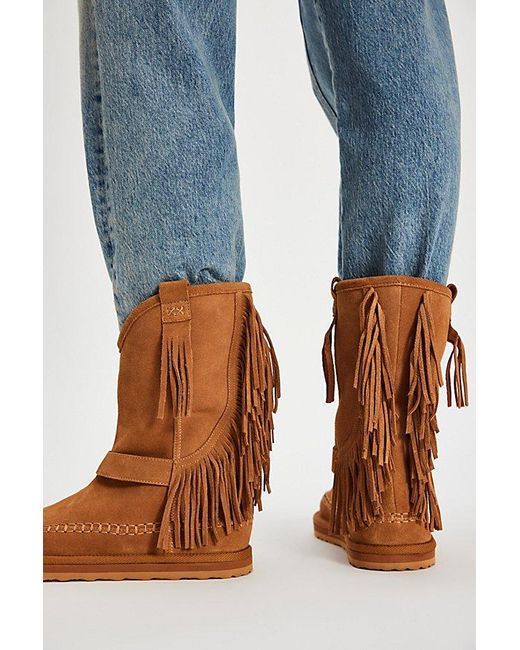 Free People Blue Faye Fringe Pull On Boots
