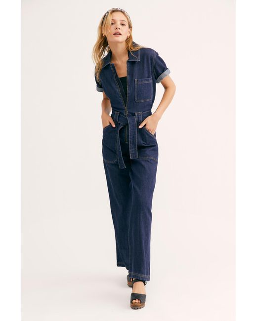 Free People Wrangler Denim Coveralls in Blue | Lyst