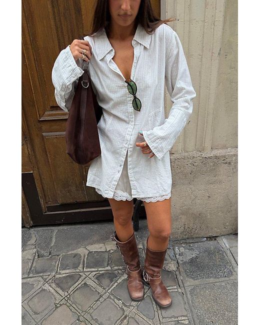 Free People Gray Sun Gazer Button Down