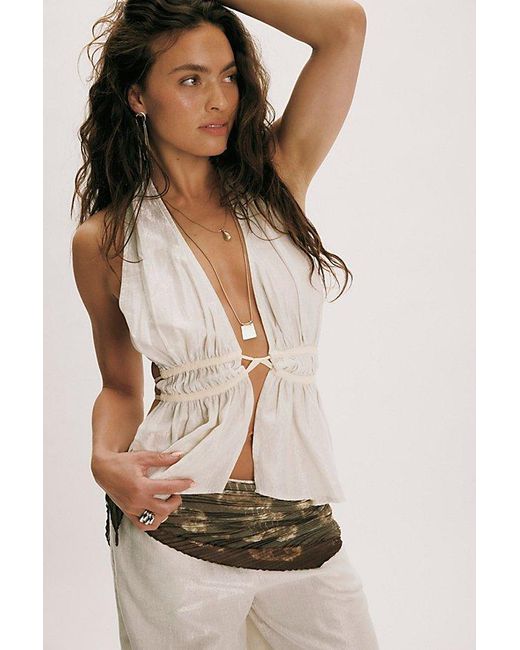 Free People Natural Pleated Printed Skinny Bandana