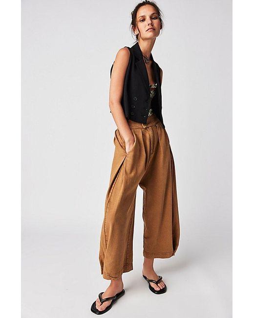 Free People Natural Cool Harbor Wide-leg Pants At In Camel, Size: Small