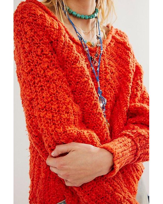 Free People Red In A Swirl Pullover At In Tangerine Tango, Size: Xs