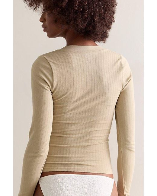 Intimately By Free People Natural Wide Awake Plunge Long Sleeve Top By