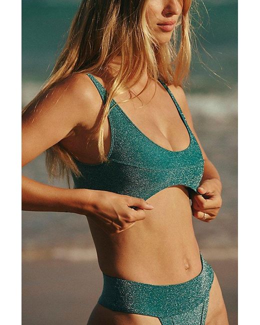 Free People Green Free-est Farrah Lurex Crop Bikini Top