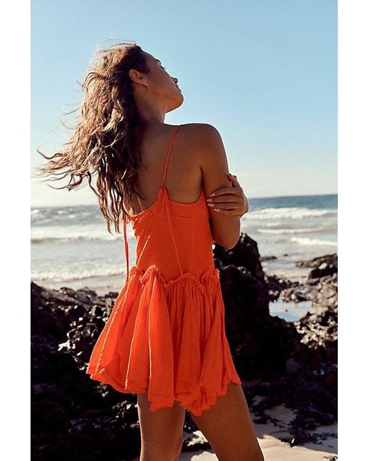 free-est Red Twirly Girly Solid Cotton Mini Dress By