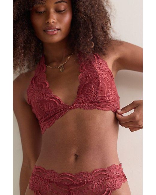 Intimately By Free People Red Last Dance Lace Halter Bralette By