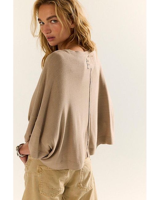 Free People Brown Boxy Crew-Neck Silk Tee