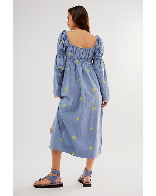 Free People Blue Emory Embroidered Midi Dress